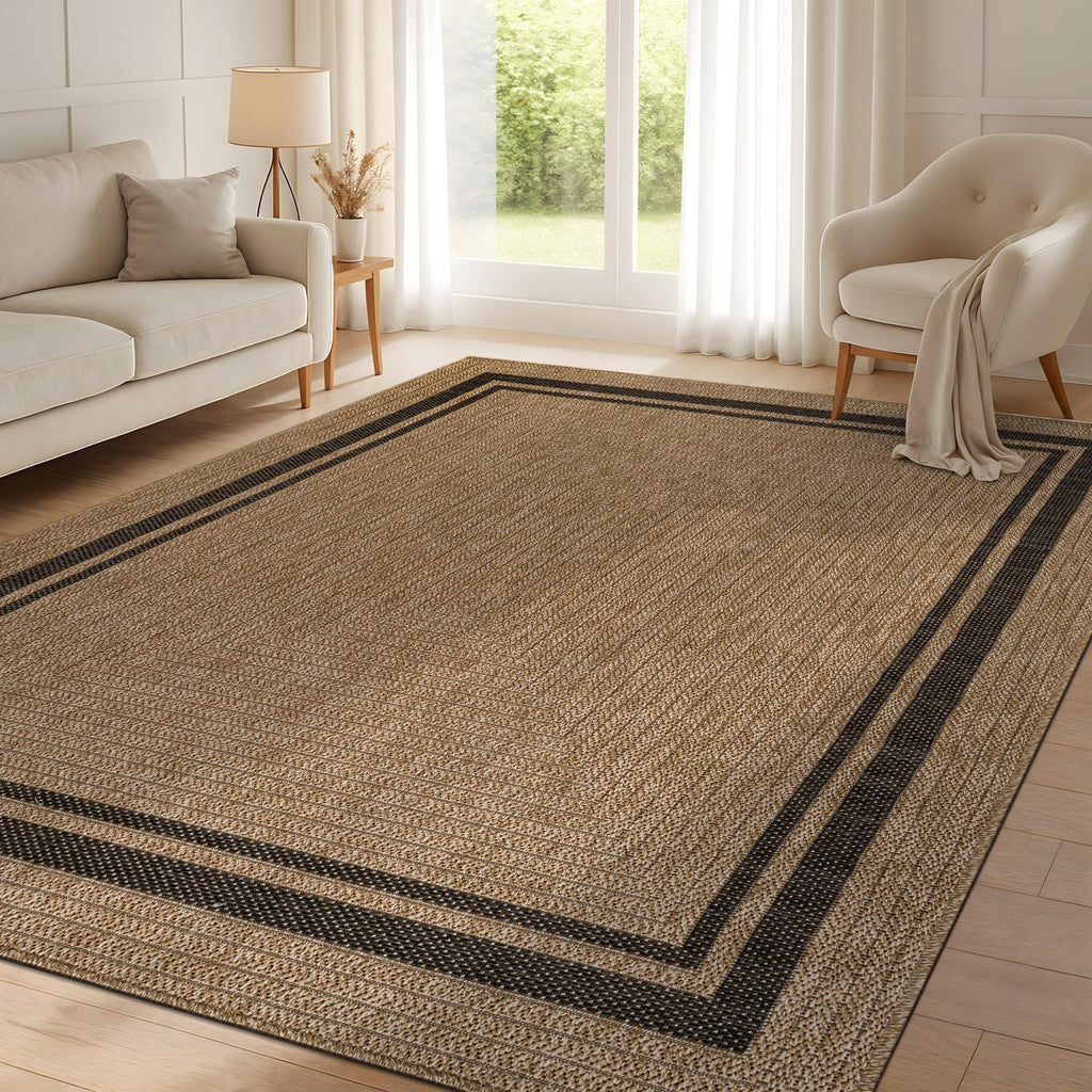 Easy Jute Bordered Rug Washable Durable Indoor Outdoor Area Rugs for Living Dining Room Patio Office Stain