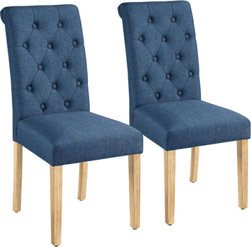 Dining Chairs Set of 2 Fabric Upholstered Dining Room Chairs with Button Tufted High Back and Solid Wood Legs for