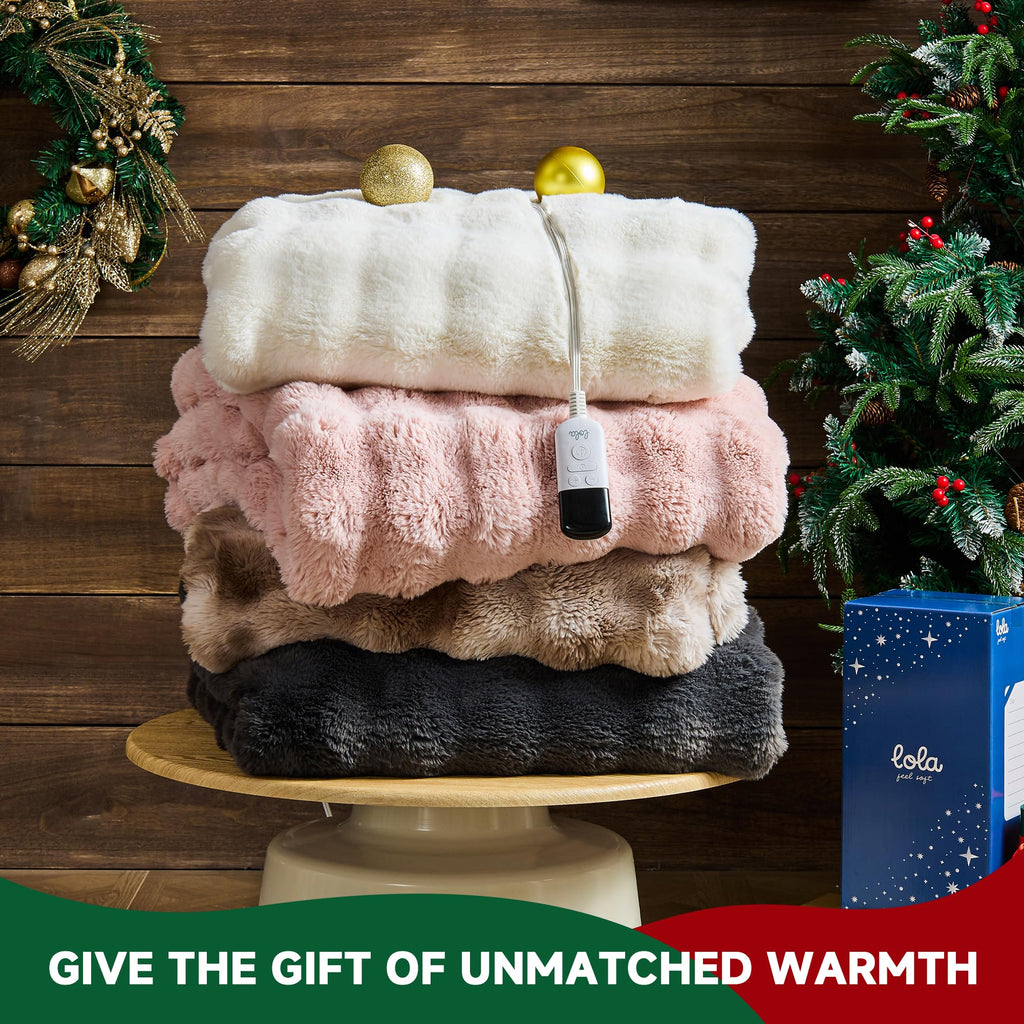 Faux Rabbit Fur Bubble Heated Throw Blanket, Pink, 50"x62"