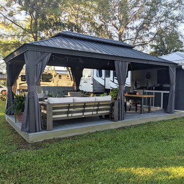 12' X 20' Permanent Hardtop Gazebo Aluminum Gazebo with Galvanized Steel Double Roof and Garden