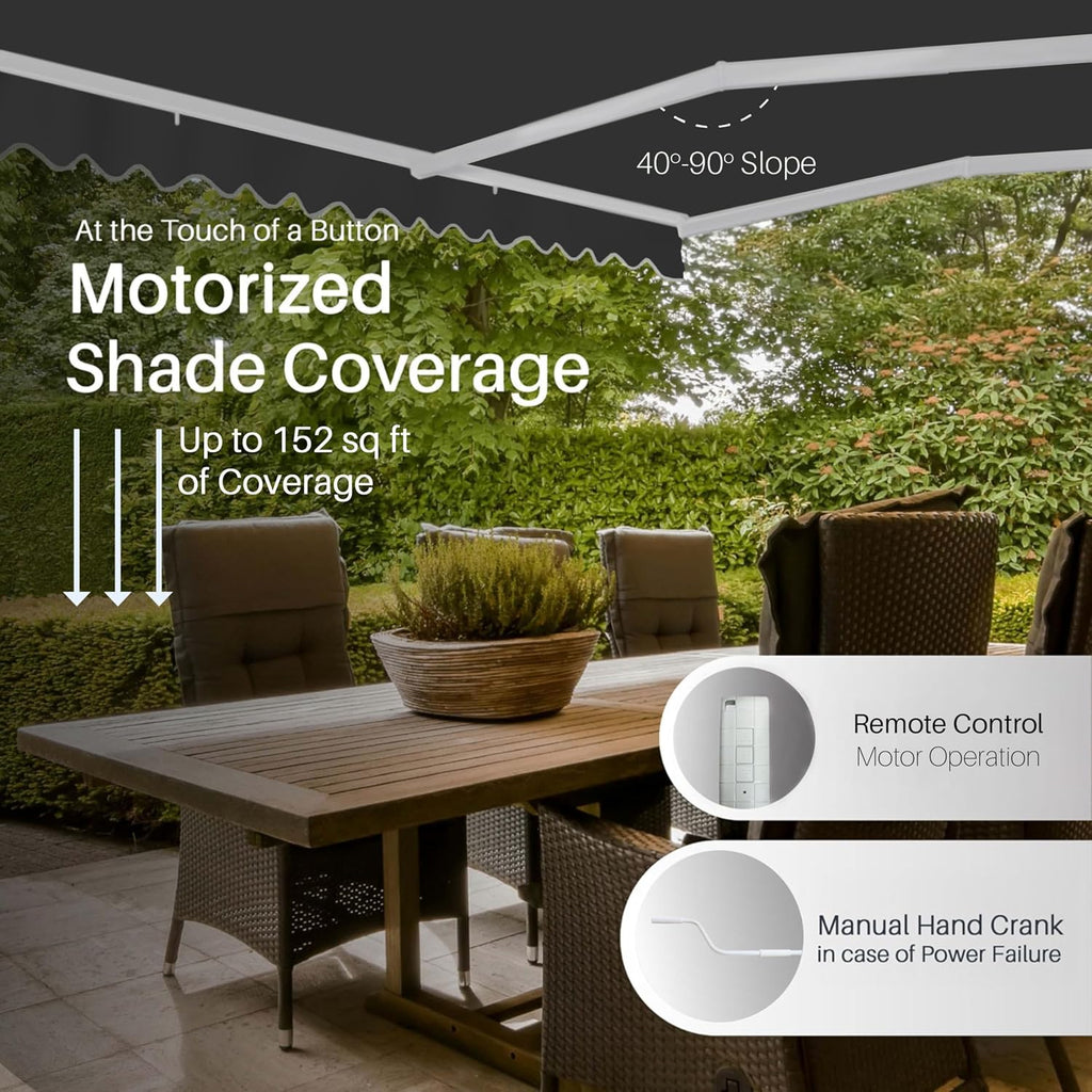 Electric Patio Awning Caribbean White Frame 16x10 Black | Retractable sunshade for decks and balconies