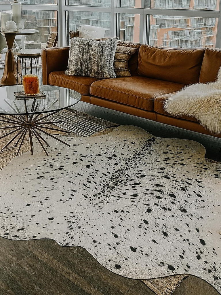 Genuine Cowhide Rugs - Natural Leather Hide Rugs - Vintage Style Real Cowhide Rug for Room & Home Décor (White &