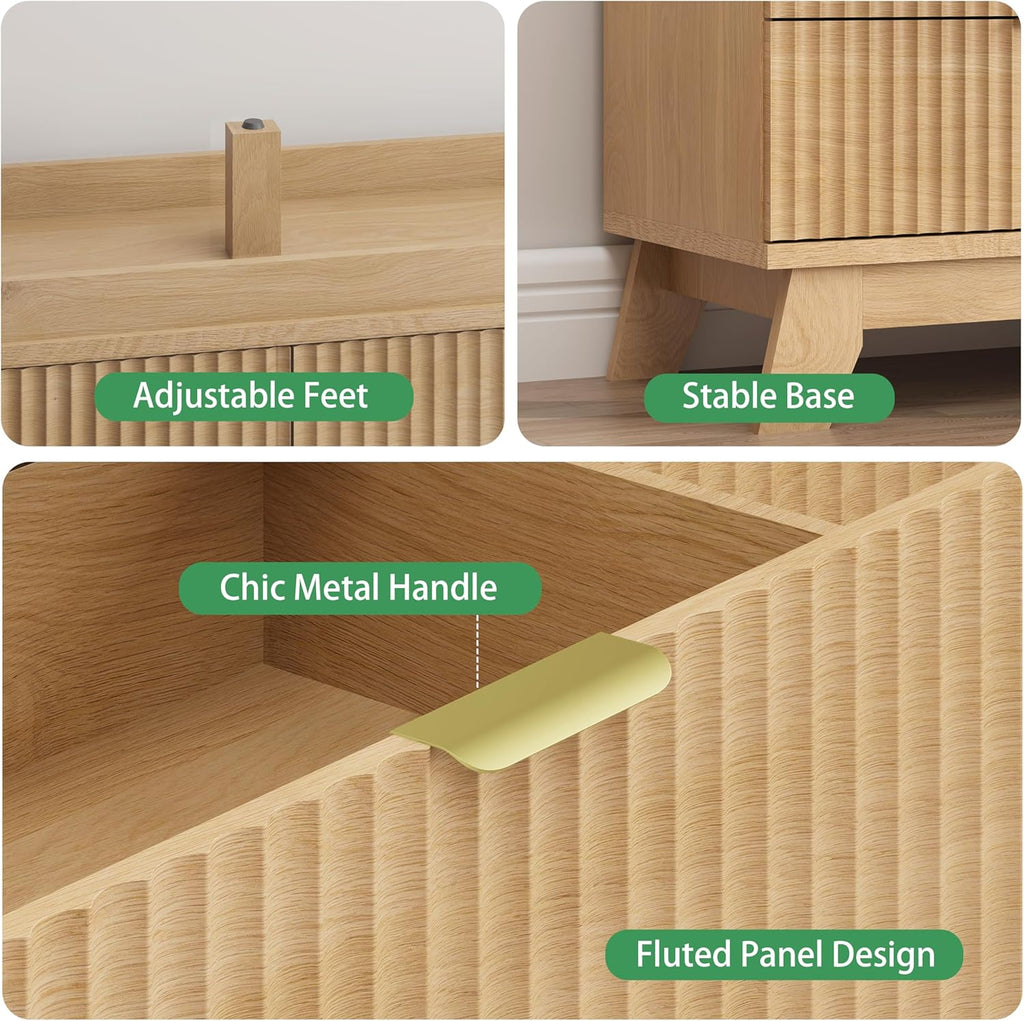 Fluted Dresser with 6 Drawers, 48" Wide Modern Chest of Drawers with Metal Handle, Wooden Dresser TV Stand, Wood