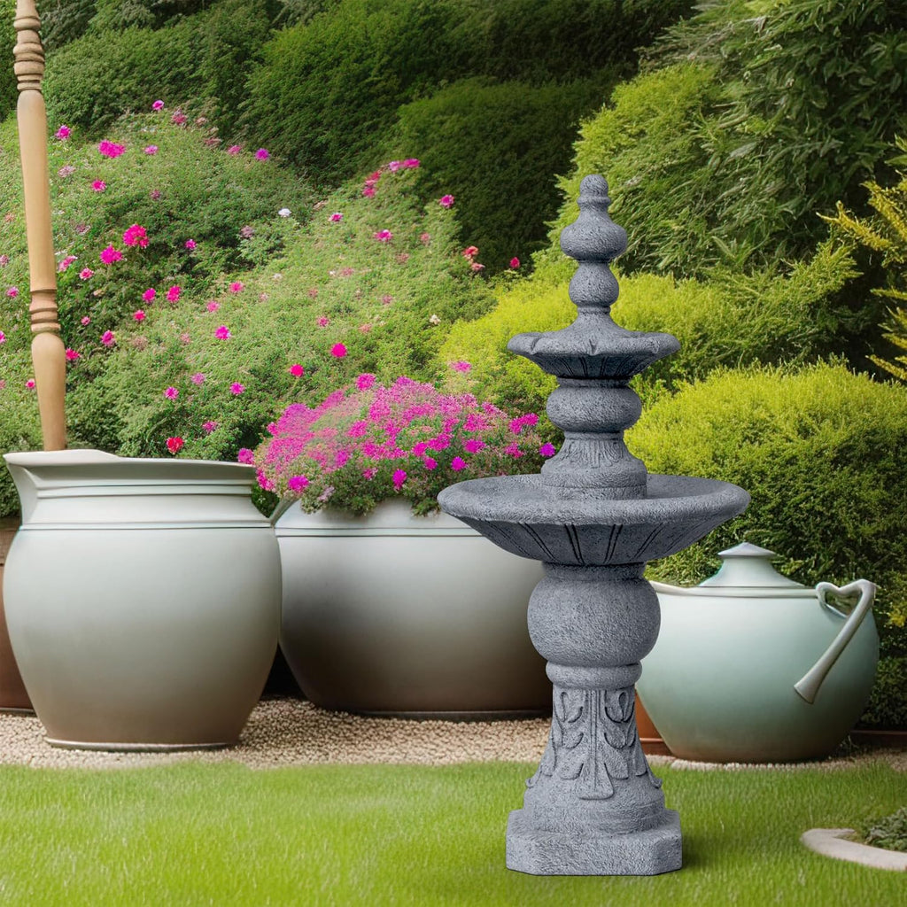 52.56 in. Outdoor Two-Tier Water Fountain with Realistic ICY Stone Texture Living Spaces Creating a Calming Oasis