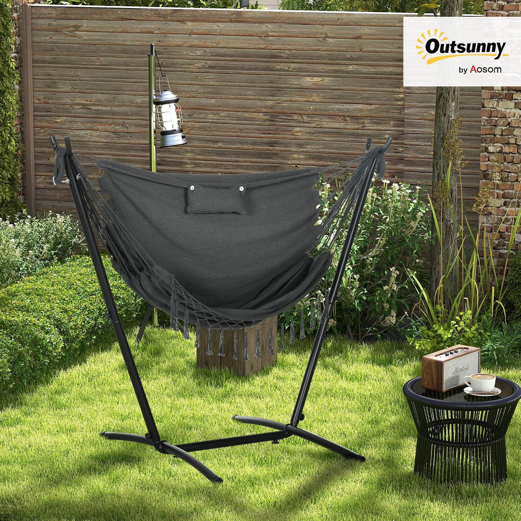 Patio Hammock Chair with Stand Side Pocket Headrest Dark Gray | Outdoor, Hammock Swing, Hanging Lounge Chair