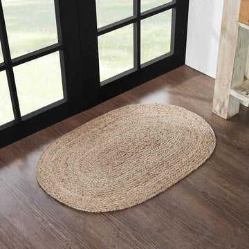 Jute Rug 24x36 w/Pad, Jute Area Rug, Accent Rug, Floor Decor, Braided, Natural Jute Collection, Oval 24x36, Natural
