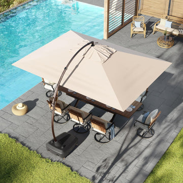 10x13 FT Outdoor Cantilever Umbrella with Base Large Aluminum Rectangle Offset Umbrella for Pool Garden (Champagne