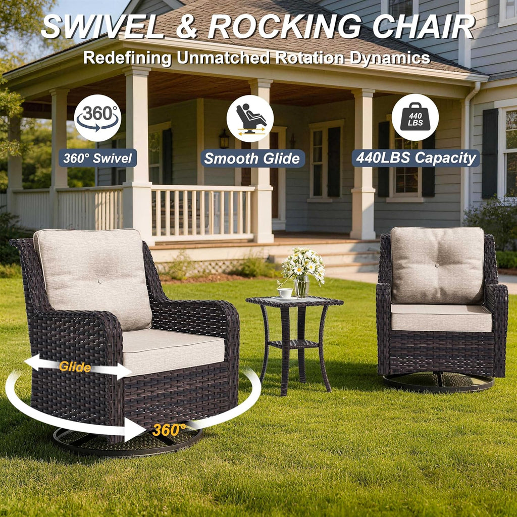 8-Piece Patio Furniture Set, Outdoor Thick Wicker Sectional Sofas with 2 Swivel Chairs, High Back Patio Sectional