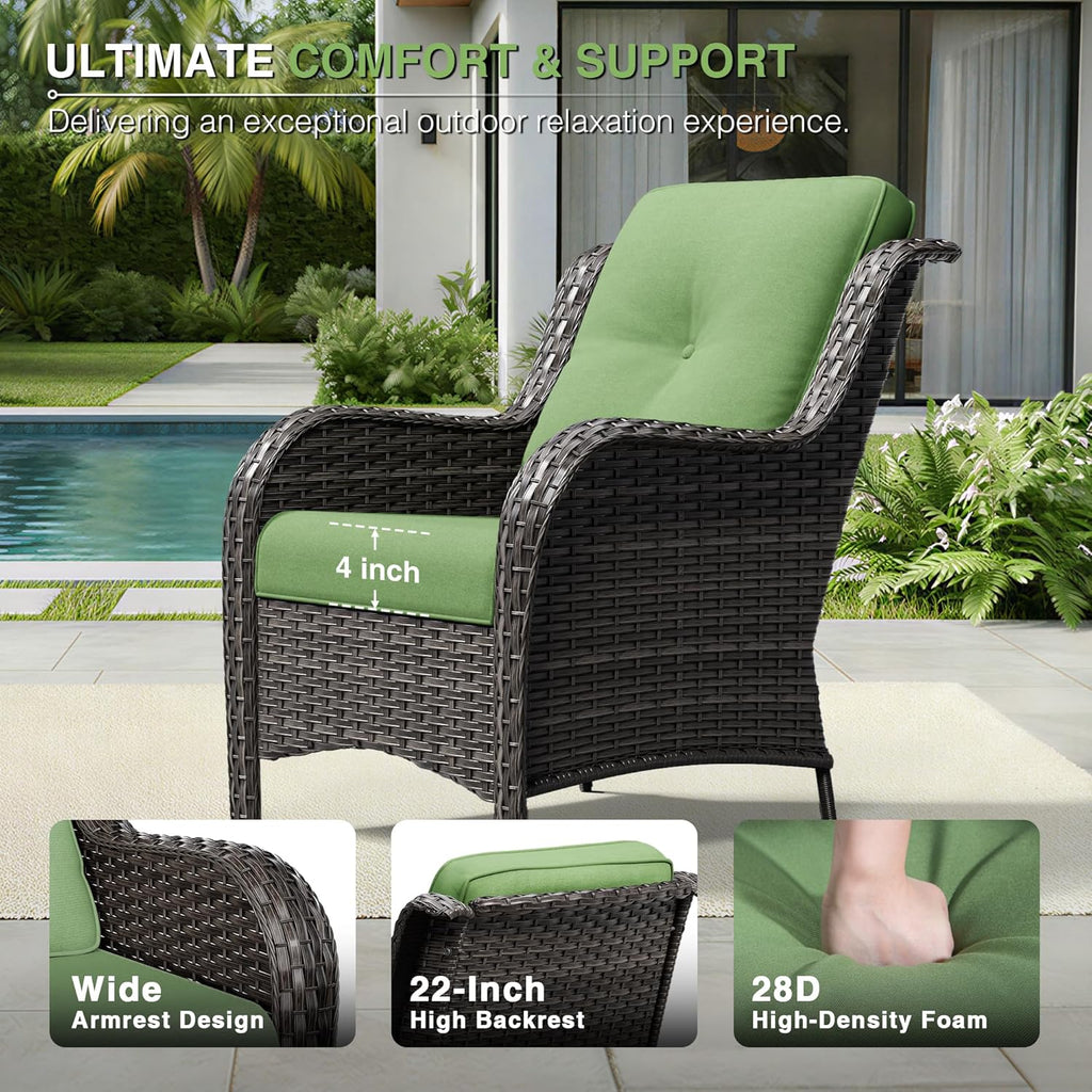 Patio Chairs Set of 2, Wicker Patio Furniture with High Back, Deep Seating, Wide Armrest, Thickened Cushions