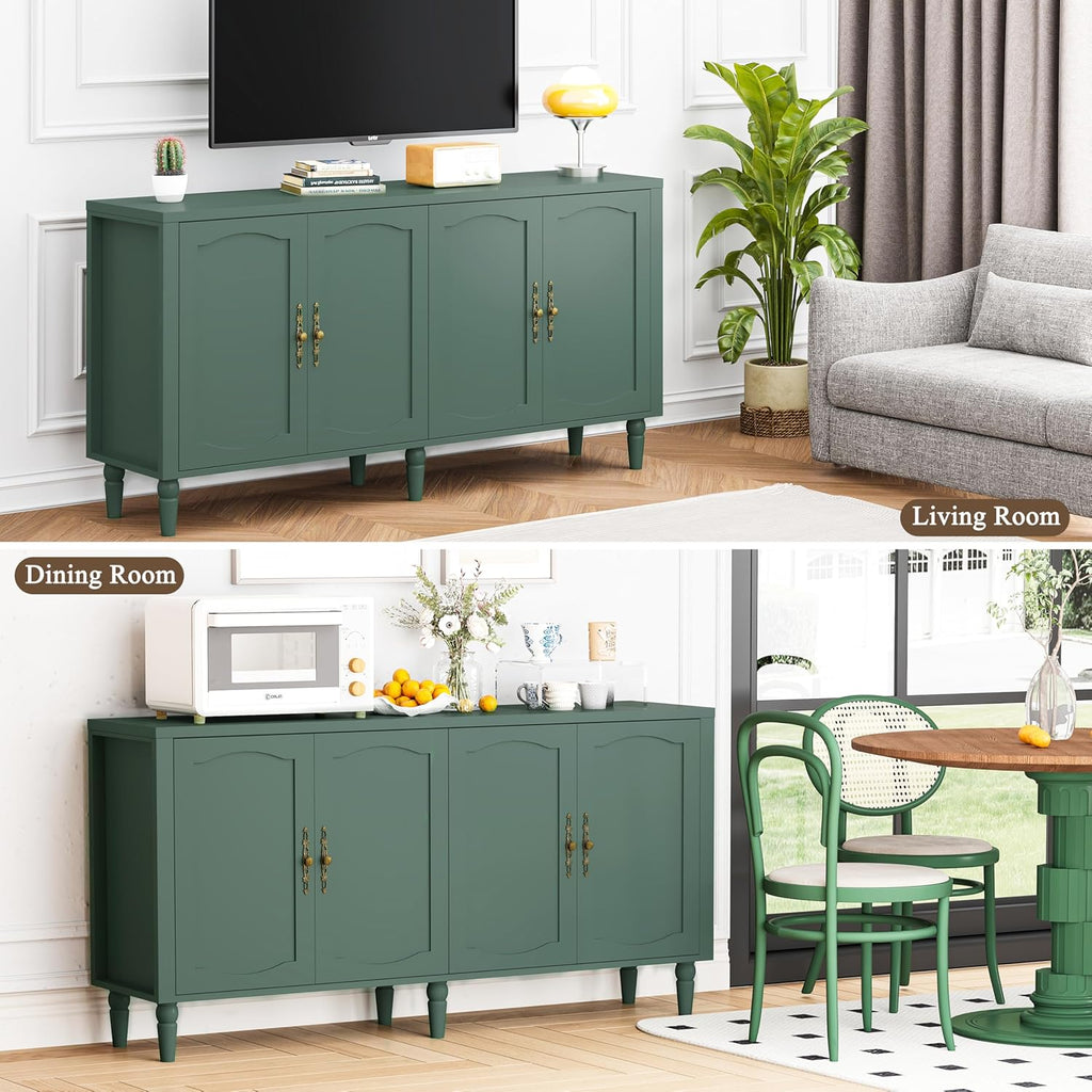 63" Sideboard Buffet Cabinet with Storage, Mid Century Modern Credenza with Adjustable Shelves & Carved Handle