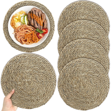 Woven Placemats Set of 4,12 Inch Medium Size Rattan Placemats Wicker Place MatsNatural Farmhouse Jute Braided Table