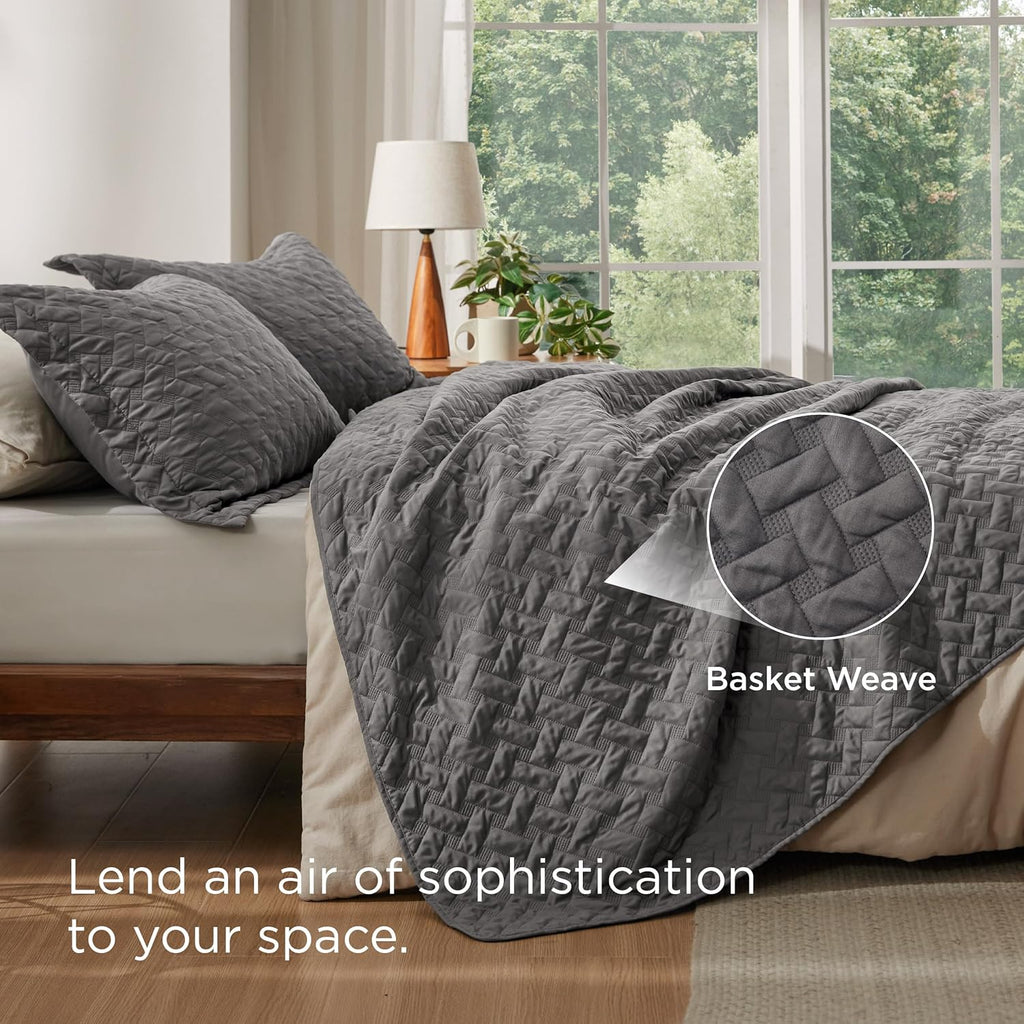 Quilts - Grey Bedspreads with Basket Weave Pattern, Soft Quilt Bedding Set, Lightweight Comforter Set