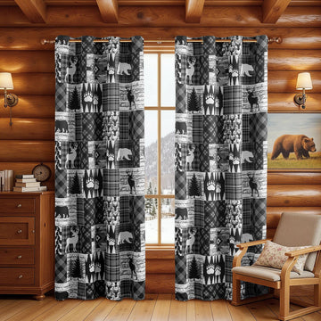 Grey Rustic Cabin Curtains 2 Panels Country Style Curtain 50% Light Blocking Darkening Grommet Window Treatments