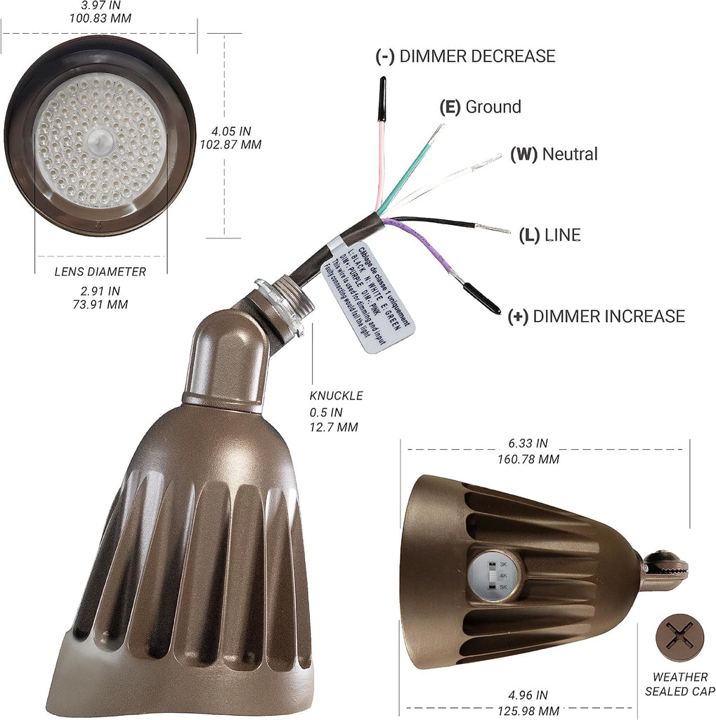 25W Bronze Bullet Spot Light Outdoor LED Landscape Floodlights, 3500 Lumens Bright Outdoor Light for Yard