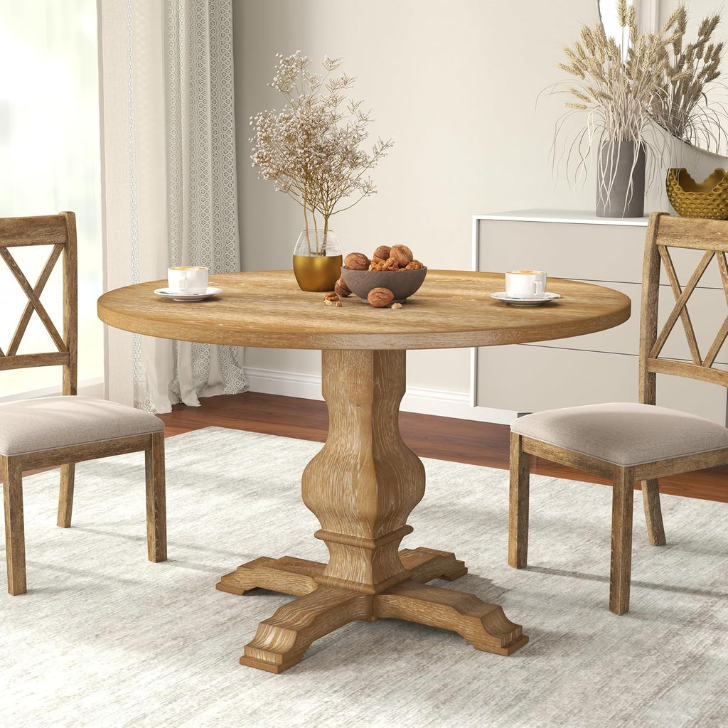 Havre Pedestal Base Round Dining Table, Oak