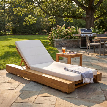 Tory Acacia Wood Chaise Lounge Chair Outdoor, Poolside Sun Lounger Recliner, Patio Outdoor Chaise Lounge
