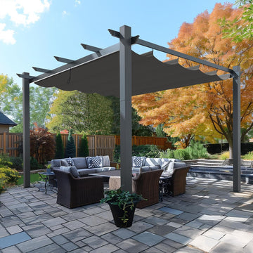 12' X 16' Outdoor Pergola, Aluminum Pergola Patio with Weather-Resistant Canopy for Backyard Deck Garden, Grey