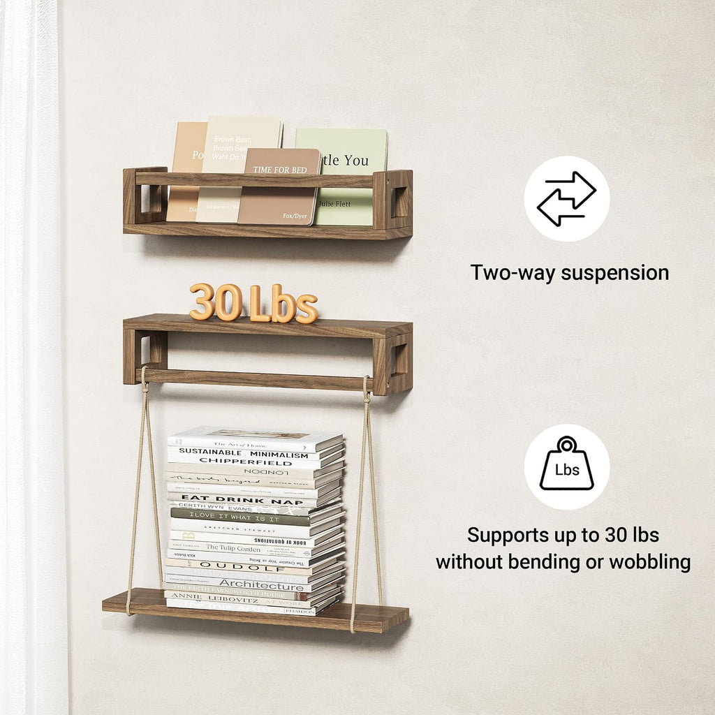 Upgraded Thick Floating Shelves, Solid Wood Bookshelf for Wall, Floating Book Shelves Use as Wall Shelves , Books