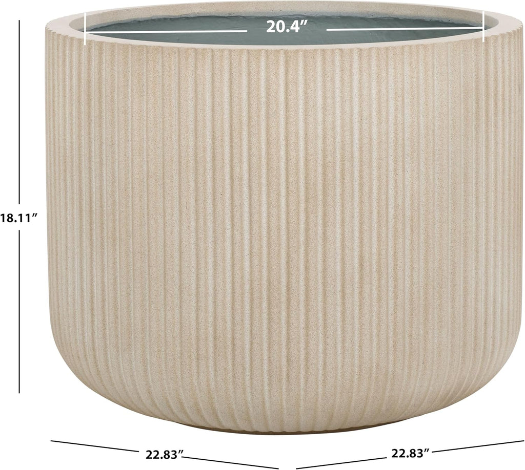 Outdoor - Lucca Large Planter Pot - Beige Cement Ficonstone with Drainage Hole - Frost Resistant Garden Planter