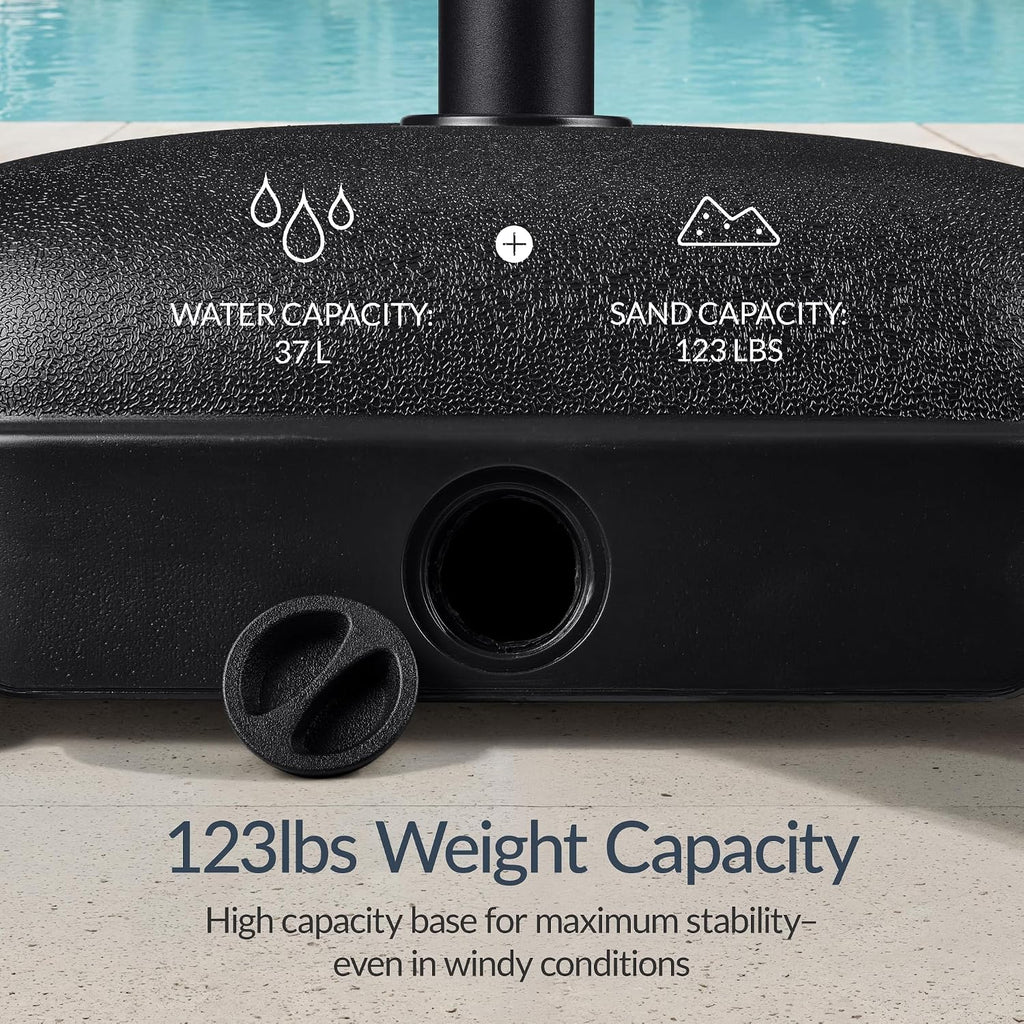123lb Capacity Fillable Mobile Umbrella Base, Heavy Duty Market Stand Easy to move w/ 4 wheels - Dome Square Black