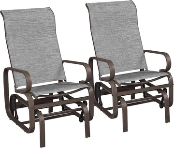 Outdoor Rocking Chair Patio Glider with Sling Seat Set of 2,Gray | Porch Chair and Outdoor Rocker with Steel