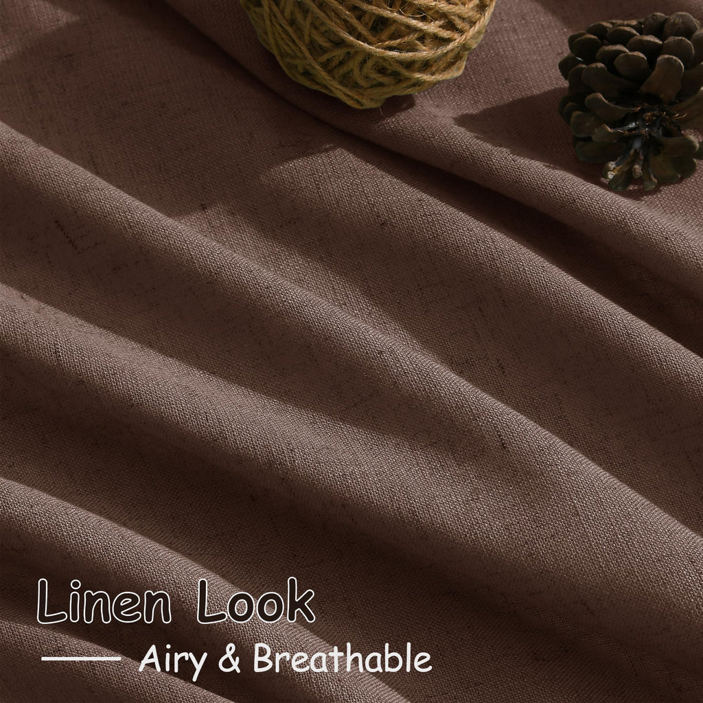 Mocha Mousse Curtains 84 Inch Length 2 Panels Set Back Tab Rod Pocke tLinen Blend Light Filtering Semi Sheer Textured