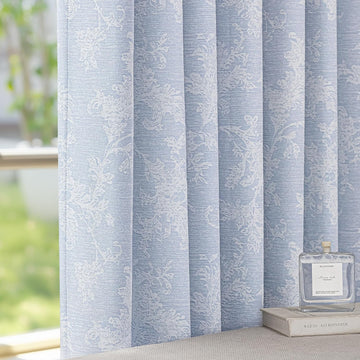 Blue Floral Jacquard Blackout Curtains, 52X90 Inches, 2 Panels