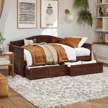Acadia Twin Wood Daybed with 2 Storage Drawers, Walnut