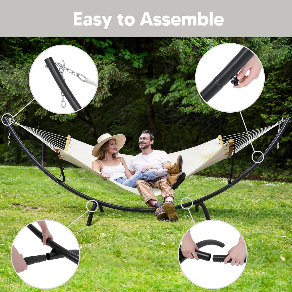 Hammocks for Outside with Stand, Porch Hammock and Stand, 475 lbs Capacity, Patent Pending, Beige