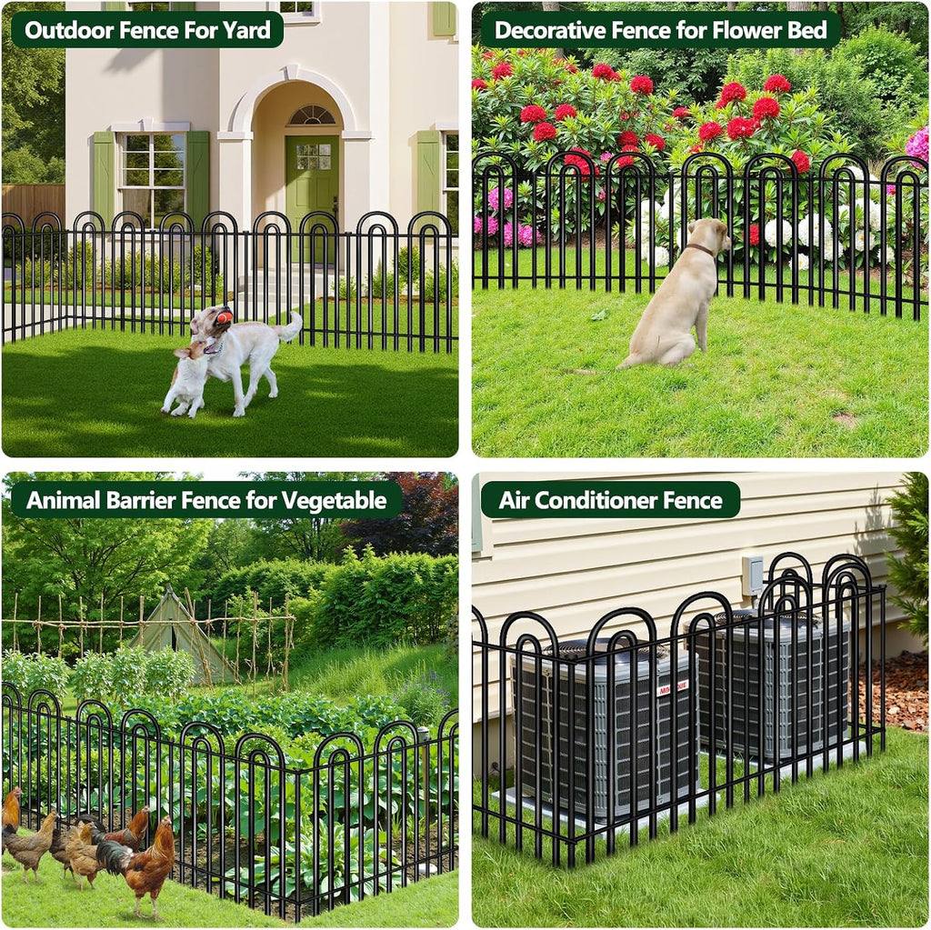 Decorative Garden Fence, 10 Panels No Dig Fence, 32 in(H) x 24.16 ft(L) Animal Barrier for Dogs Rabbits, Rustproof