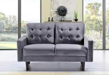 Celestina Mid Century Modern Velvet Upholstered Living Room Loveseat, 52.76", Grey