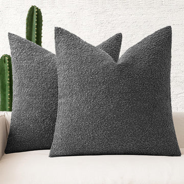 22x22 Decorative Euro Sham Boucle Couch Pillow Covers Charcoal