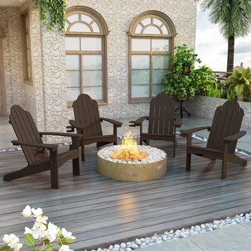 Outdoor Adirondack Chair, Cup Holder, Set of 4, Dark Brown | HDPS poly lumber, all-weather resistant, Low