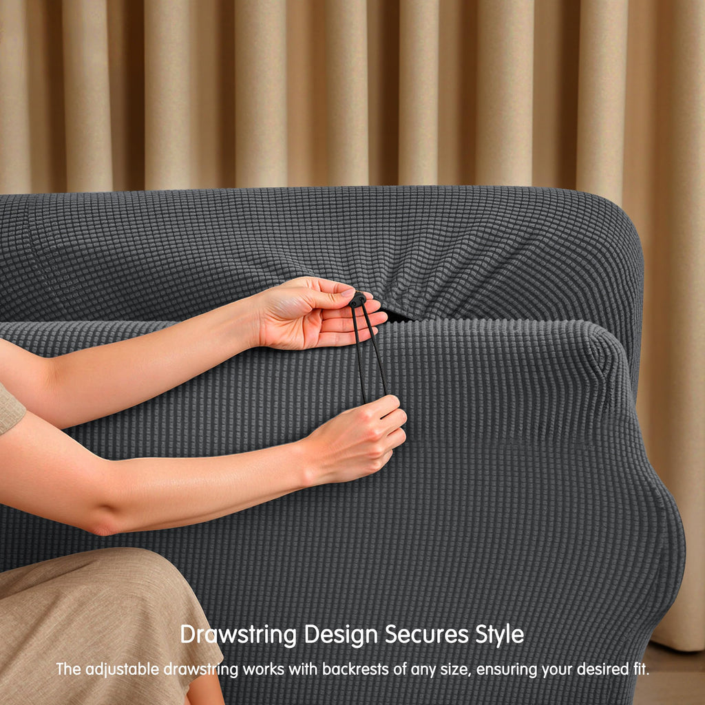 5 Piece Stretch Couch Covers for Sofa, Loveseat, Grey