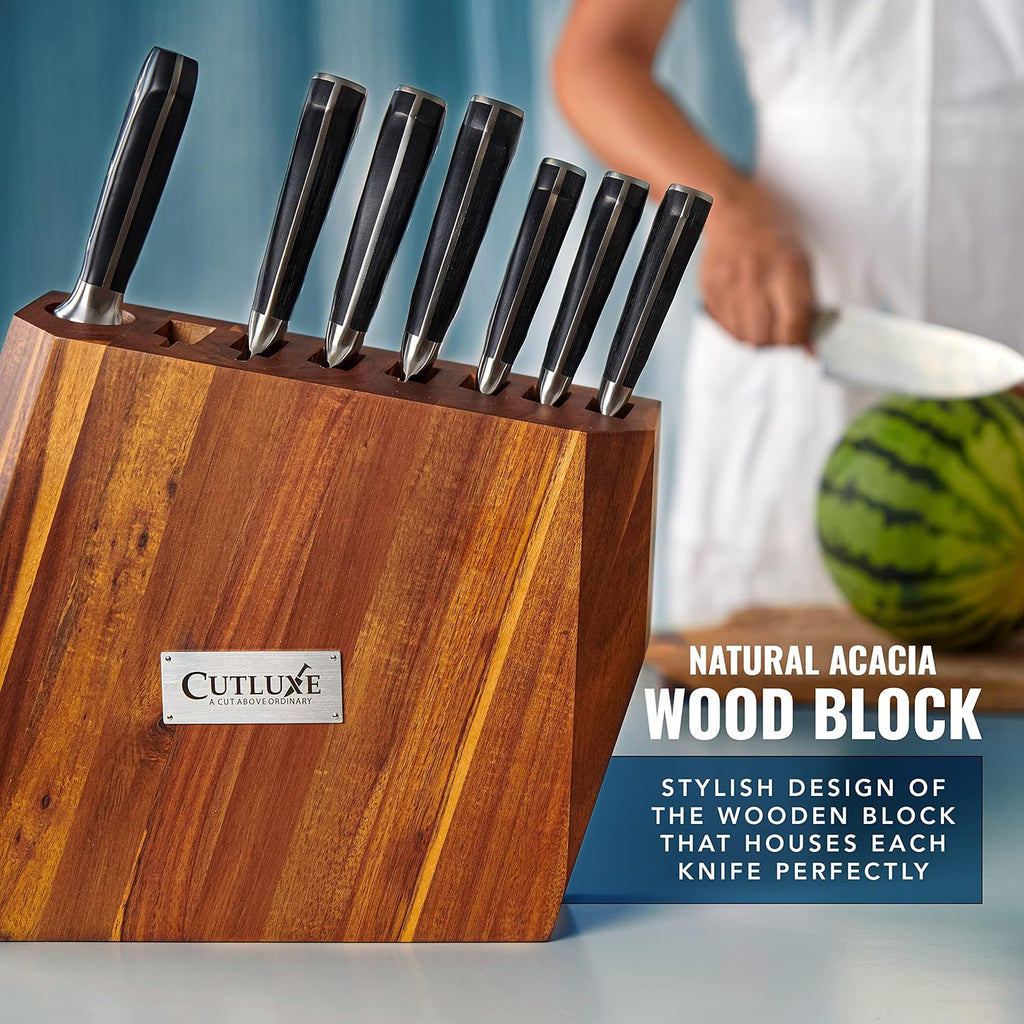 Kitchen Knife Set, 8-Piece Chef Knives with Acacia Wood Block | Razor Sharp Full Tang Blades, High Carbon German