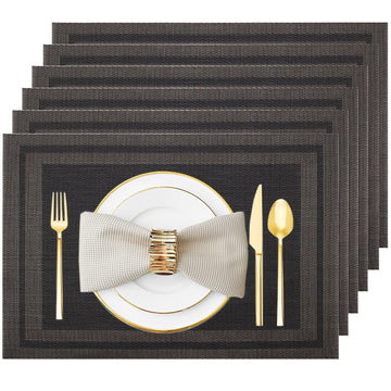 Black Gold Vinyl Placemats Set of 6, Heat Resistant Table Placemats