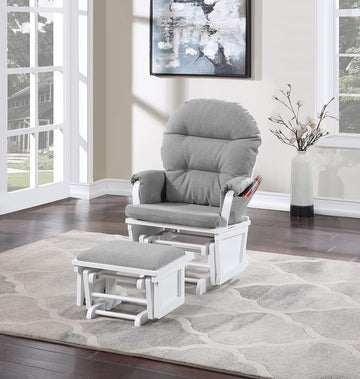 Nursery Rocking Chair with Ottoman, Wooden Glider for Baby Nursing, Smooth Gliding Rocker, White and Oyster
