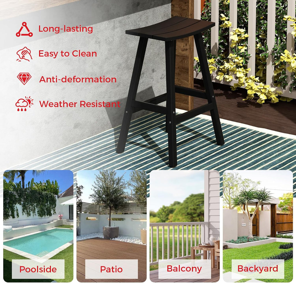 All-Weather Bar Stools Set of 3, 29" Height Outdoor Bar Stools, Adirondack Poly Patio Bar Stool Counter and Garden