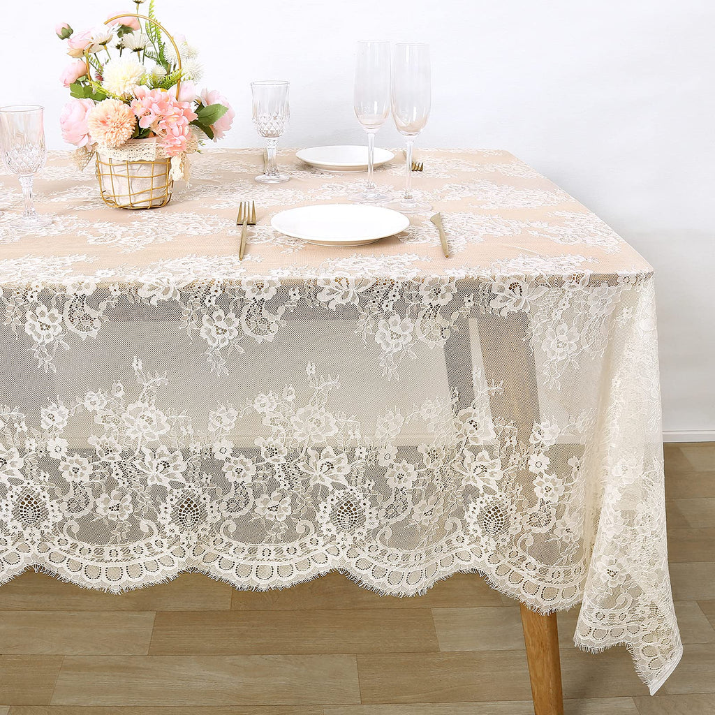 Ivory Lace Tablecloth 60x120 Inch Vintage Rectangle Lace Overlay 4 Pieces