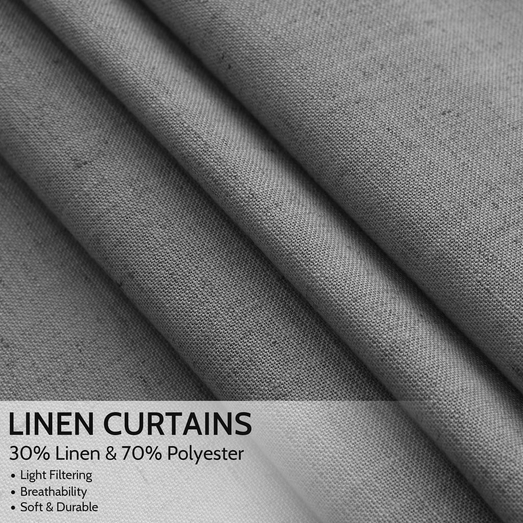 Blazer Grey Curtains Linen Blend Light Filtering Back Tab Curtain 84 Inches Long, Semi Sheer Privacy Drapes, Simple