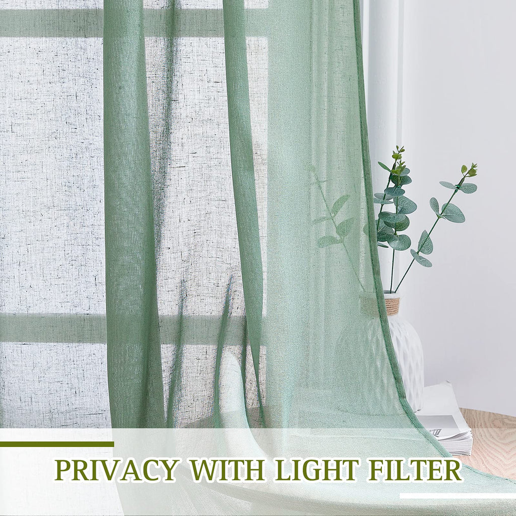 Linen Curtains Flax Sheer Texture, Grommet Semi Sheer Vertical Drapes Privacy with Light Filtering /Patio Door, W70