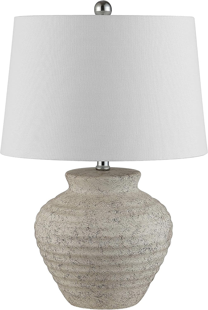 Ledger Rustic Farmhouse Light Grey Ceramic Table Lamp with White Drum Shade, 23-Inch Bedroom or Living Room Lamp