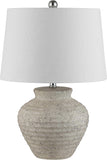 Ledger Rustic Farmhouse Light Grey Ceramic Table Lamp with White Drum Shade, 23-Inch Bedroom or Living Room Lamp