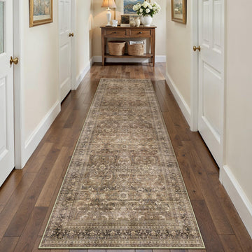 2x12 Brown Vintage Distressed Washable Runner Rug