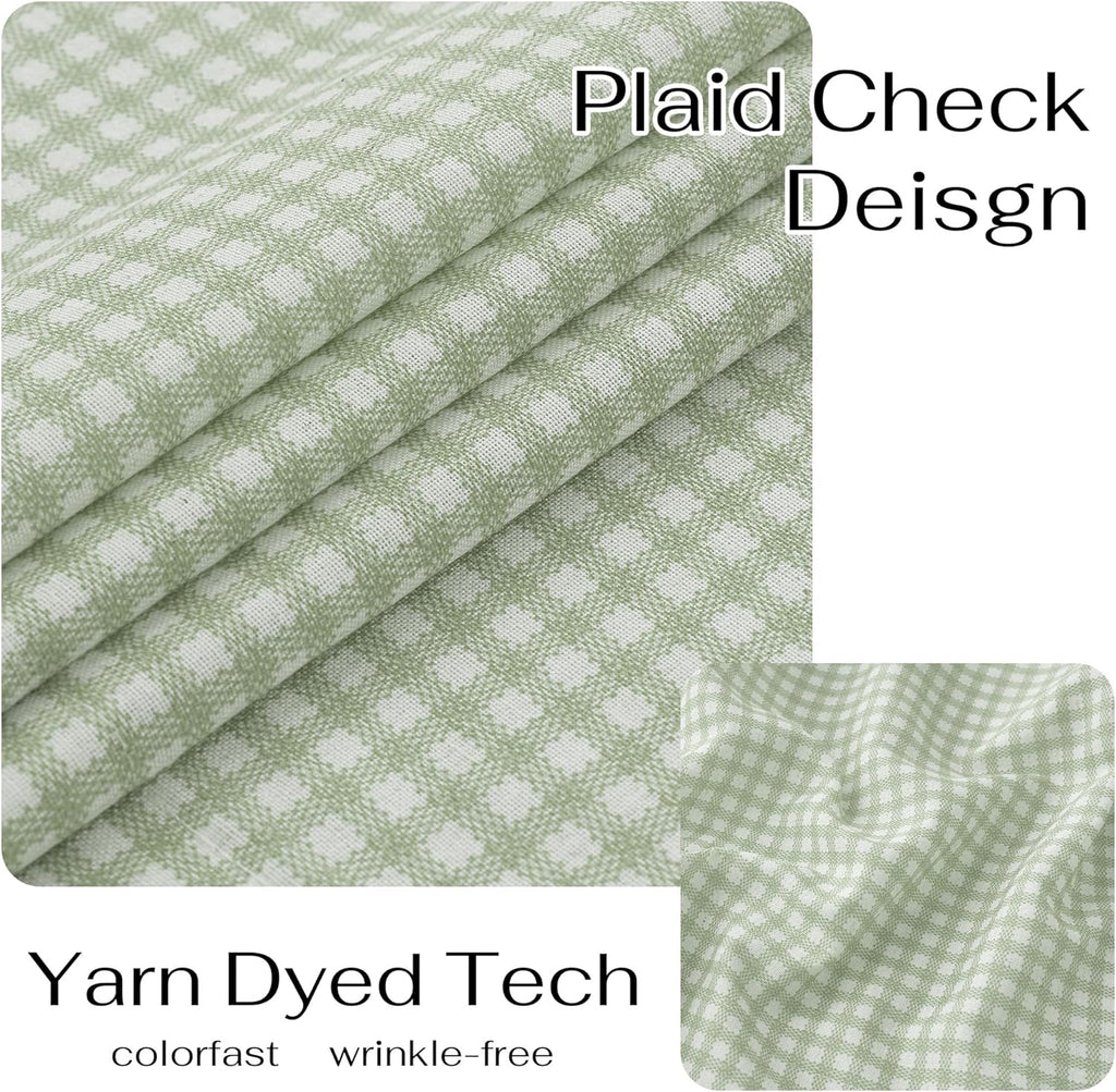 Sheer Linen Curtains, Light Green Plaid Cafe Curtains for Living Room Bedroom, Farmhouse Bathroom