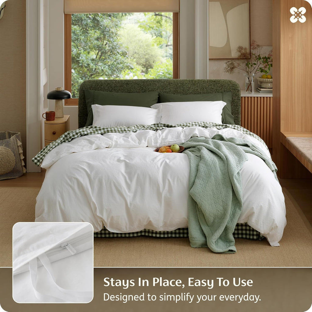 100% Washed Cotton Duvet Cover - Natural White Minimalist Bedding Set Linen Like - PureWoven Plain Simple