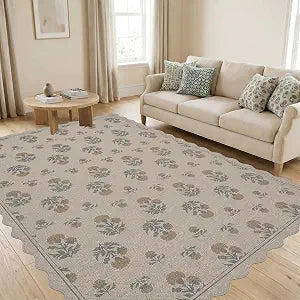 Scalloped Easy Jute 5x7 Area Rug Vintage Yellow Floral