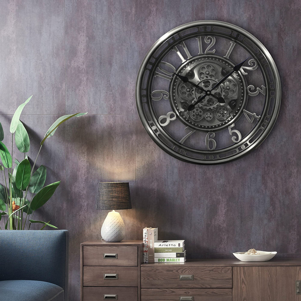 21" Moving Gear Wall Clocks Decor, Gunmetal