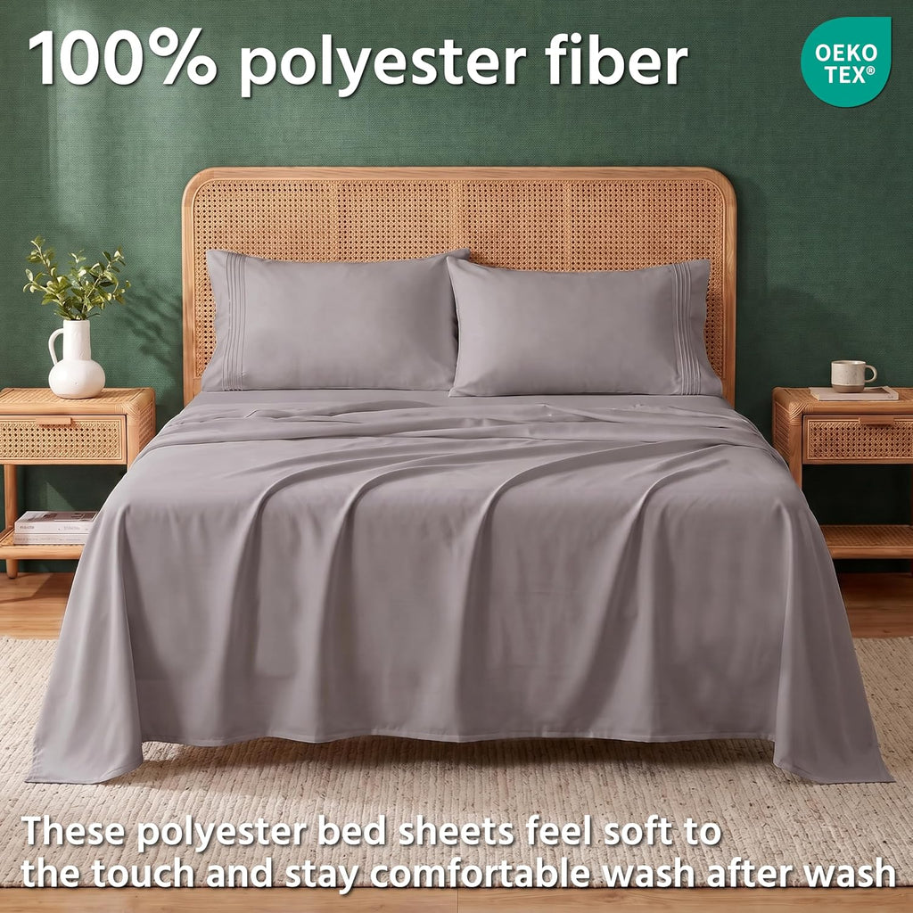 Deep Pocket Queen Sheet Set, Cooling Bedding with Side Pockets