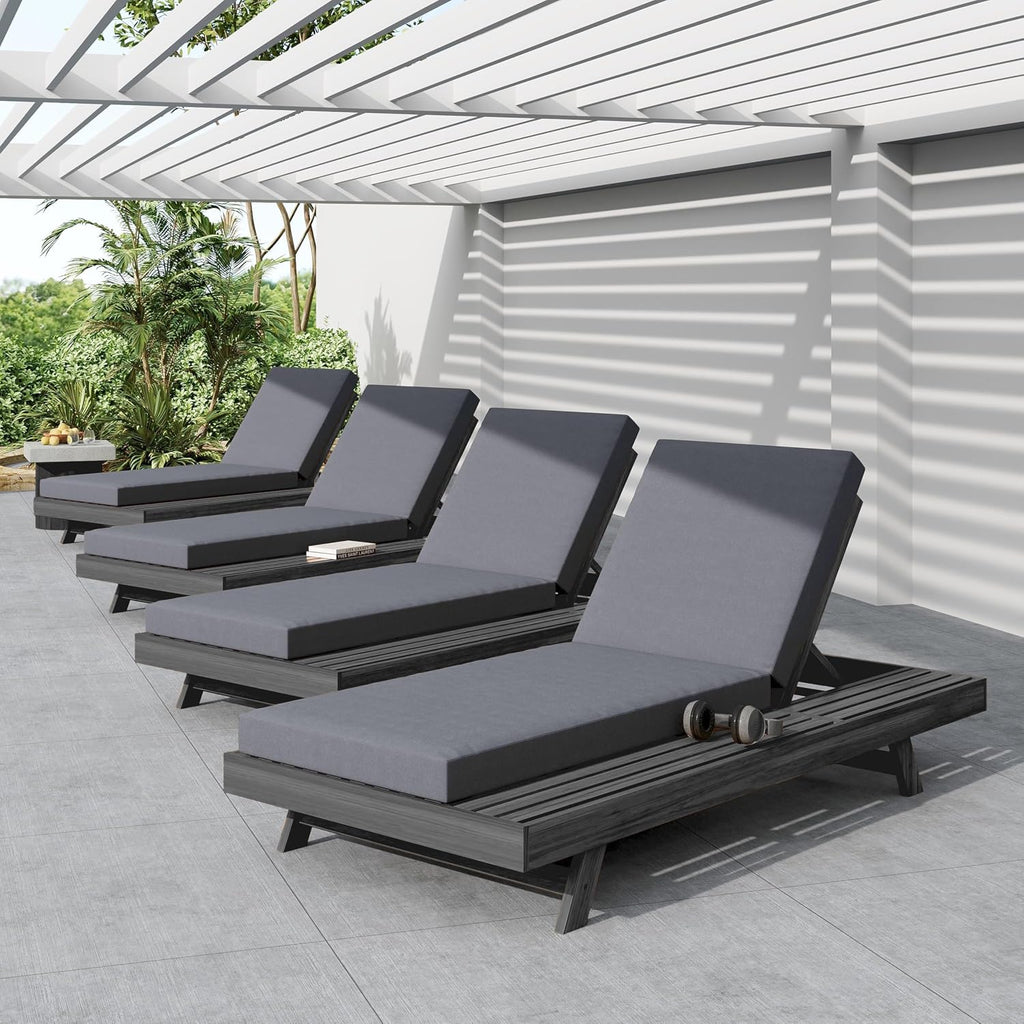 Acacia Wood Outdoor Lounge Chaise with Cushion, Adjustable Reclining Patio Chair, Sturdy Weather-Resistant Solid Wood